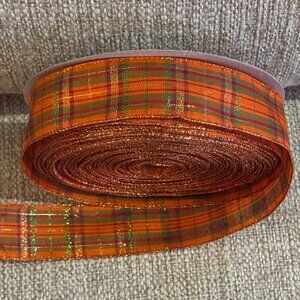 Berwick Orange and Green Plaid Wired Ribbon 1.5" x 50 Yards